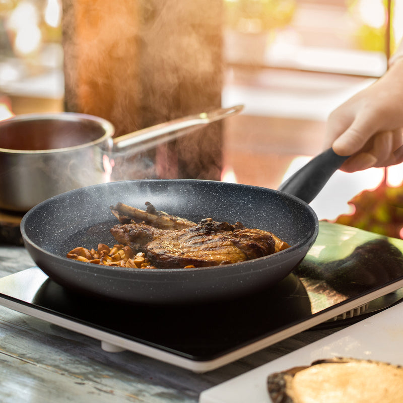 StoneChef 2 Piece Set Wok Pan 30cm + Casserole 24cm Cookware Black Grey Handle