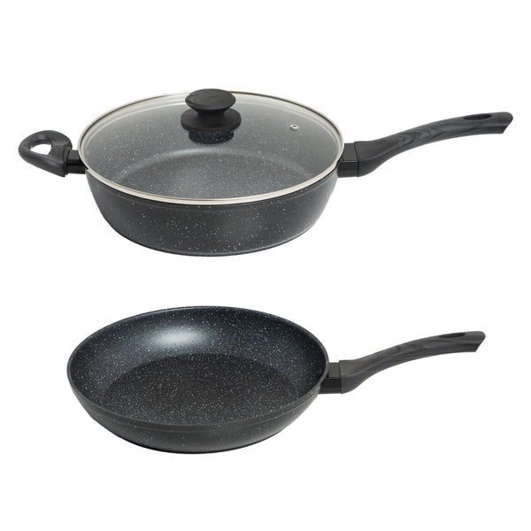 StoneChef 2 Piece Set 1 x Deep Frypan 28cm 1 x Frypan 28cm Black Grey Handle