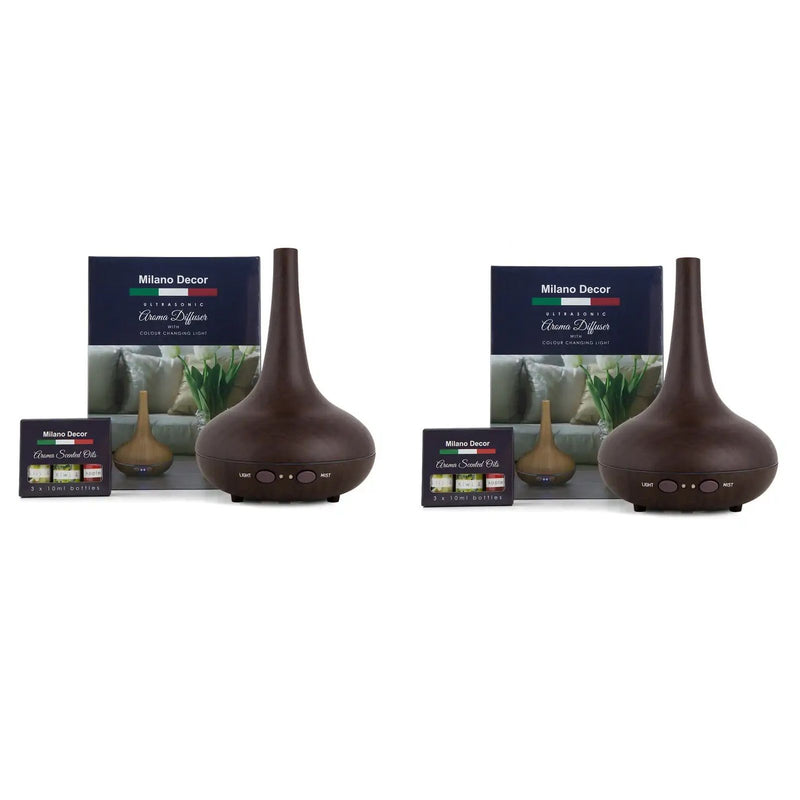 2 x Milano Decor Ultrasonic Aroma Diffusers + 6 Diffuser Oils Complete Set