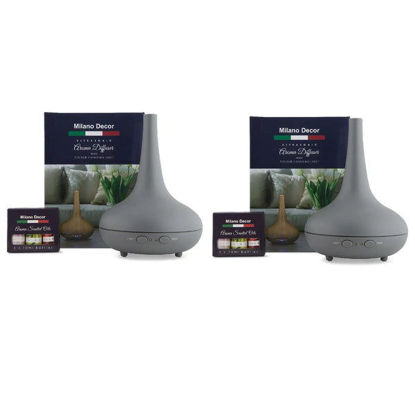 2 x Milano Decor Ultrasonic Aroma Diffusers Humidifier + 6 Diffuser Oils Set