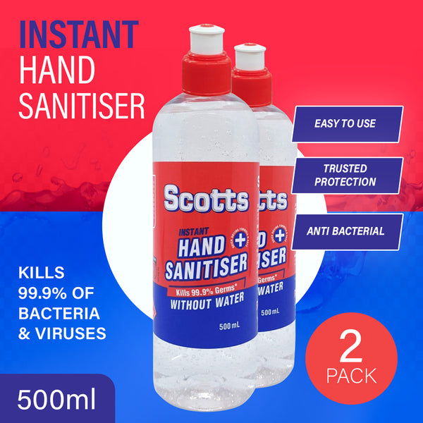 2 x Bottles 500ml Scotts Instant Hand Sanitiser Alcohol-Based AustralIan Made