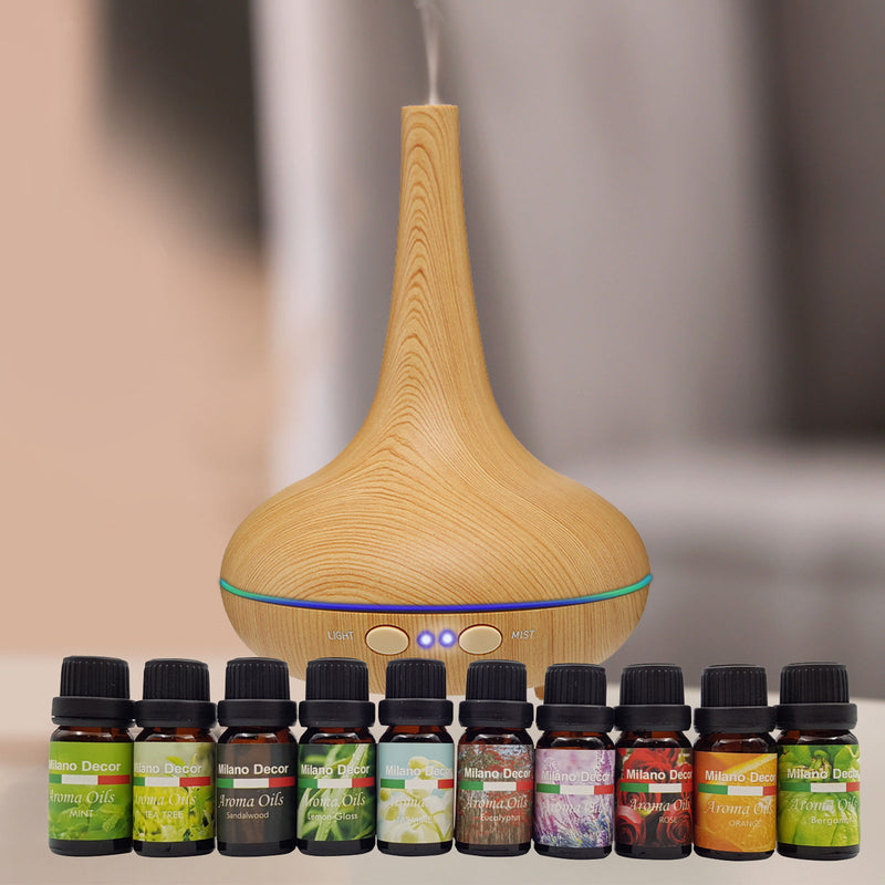 Milano Aroma Diffuser Set With 10 Pack Diffuser Oils Humidifier Aromatherapy