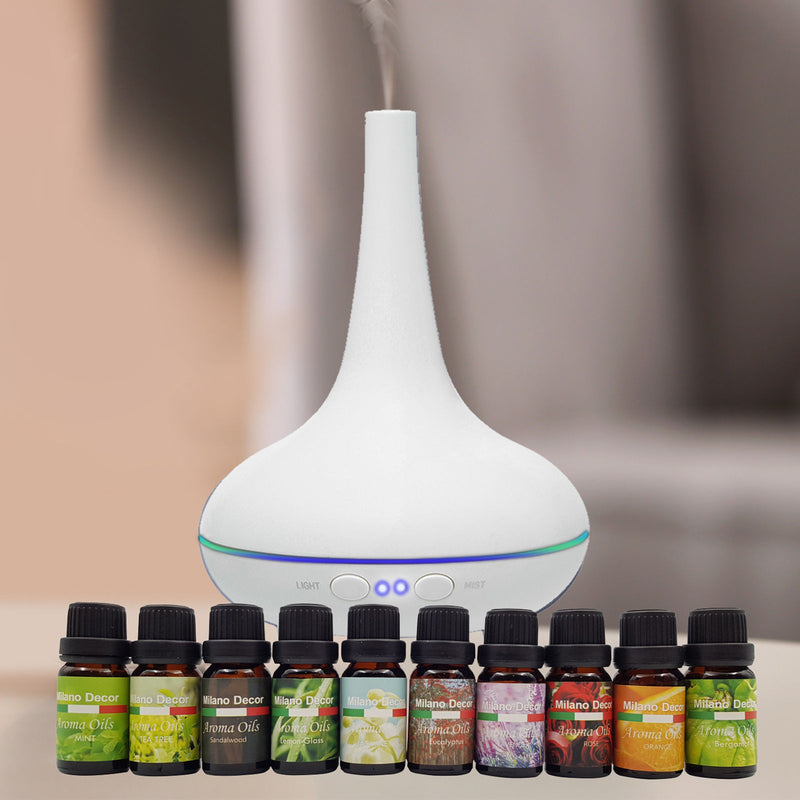 Milano Aroma Diffuser Set With 10 Pack Diffuser Oils Humidifier Aromatherapy