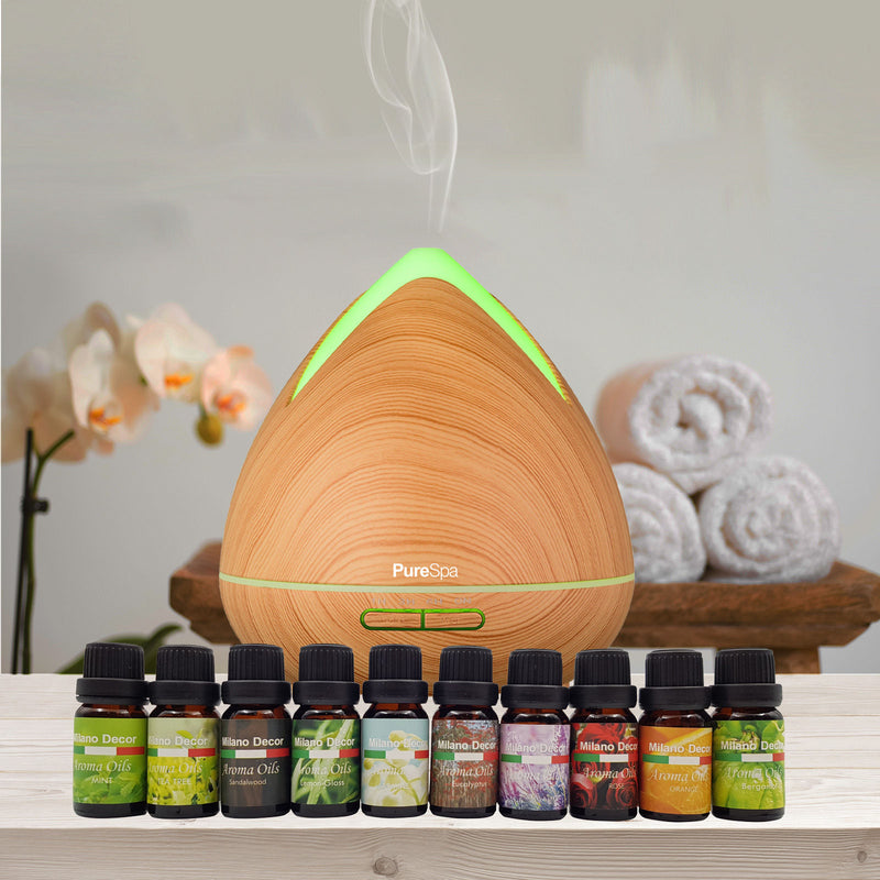 Purespa Diffuser Set With 10 Pack Diffuser Oils Humidifier Aromatherapy