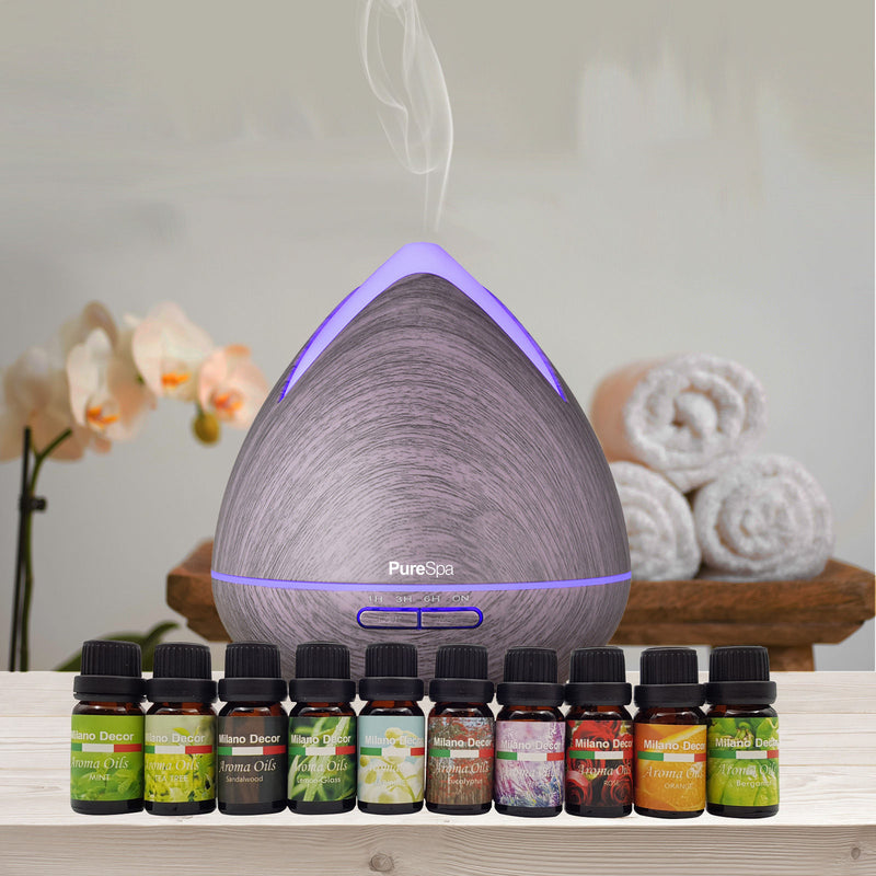 Purespa Diffuser Set With 10 Pack Diffuser Oils Humidifier Aromatherapy