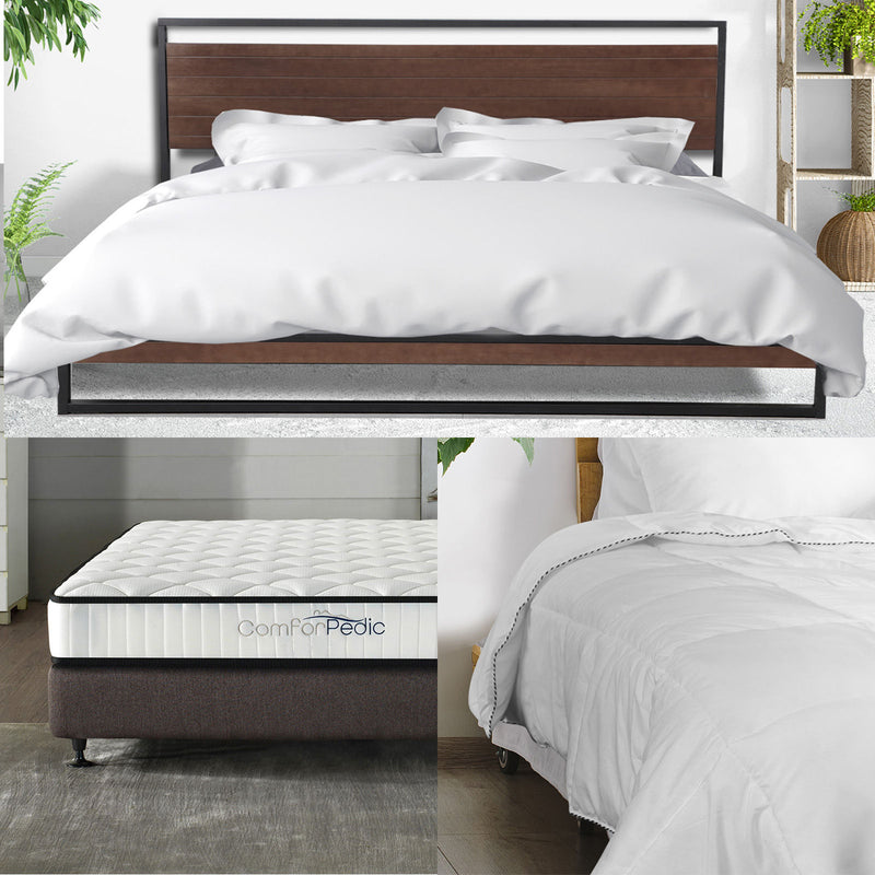 Azure Bed Frame + Comforpedic Mattress + 250GSM Bamboo Quilt Package Deal Set