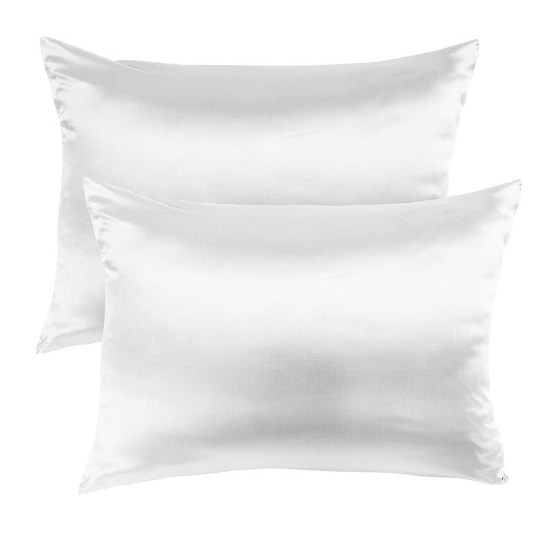 Silk Pillowcase White And Silk Blend Pillow And 4 Piece Towel Set Bundle - White