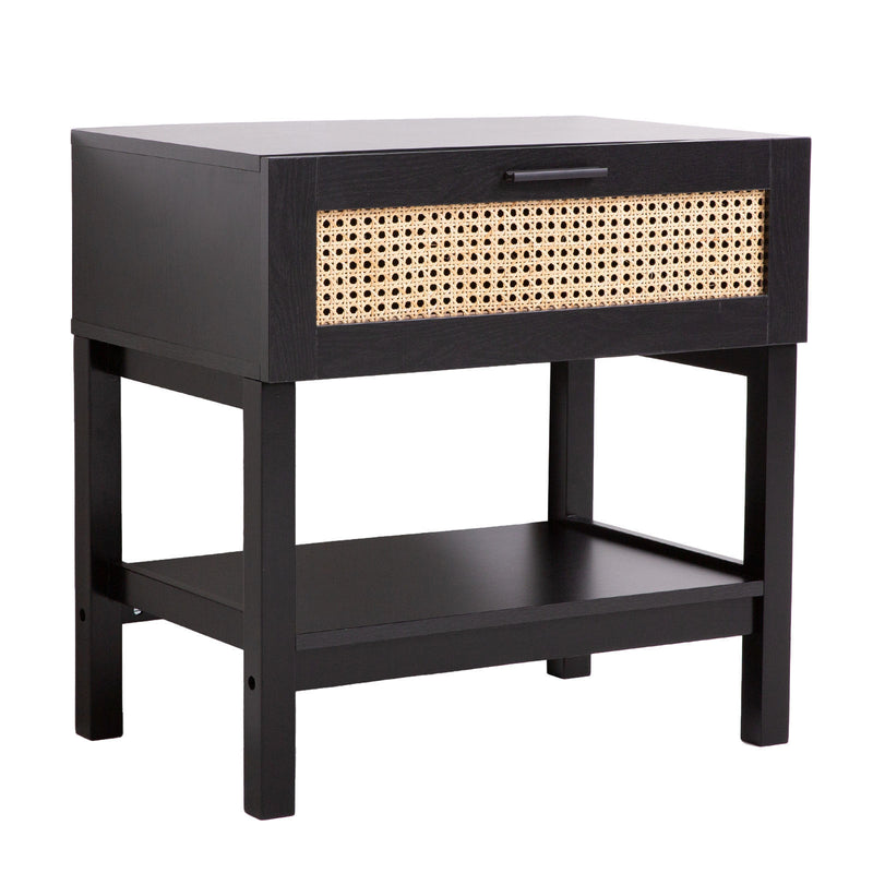 Casa Decor Tulum Rattan Bedside Table Drawers Table Nightstand Cabinet Black x 2