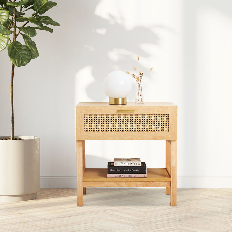 Casa Decor Santiago Rattan Bedside Table Drawers Nightstand Cabinet Oak x 2